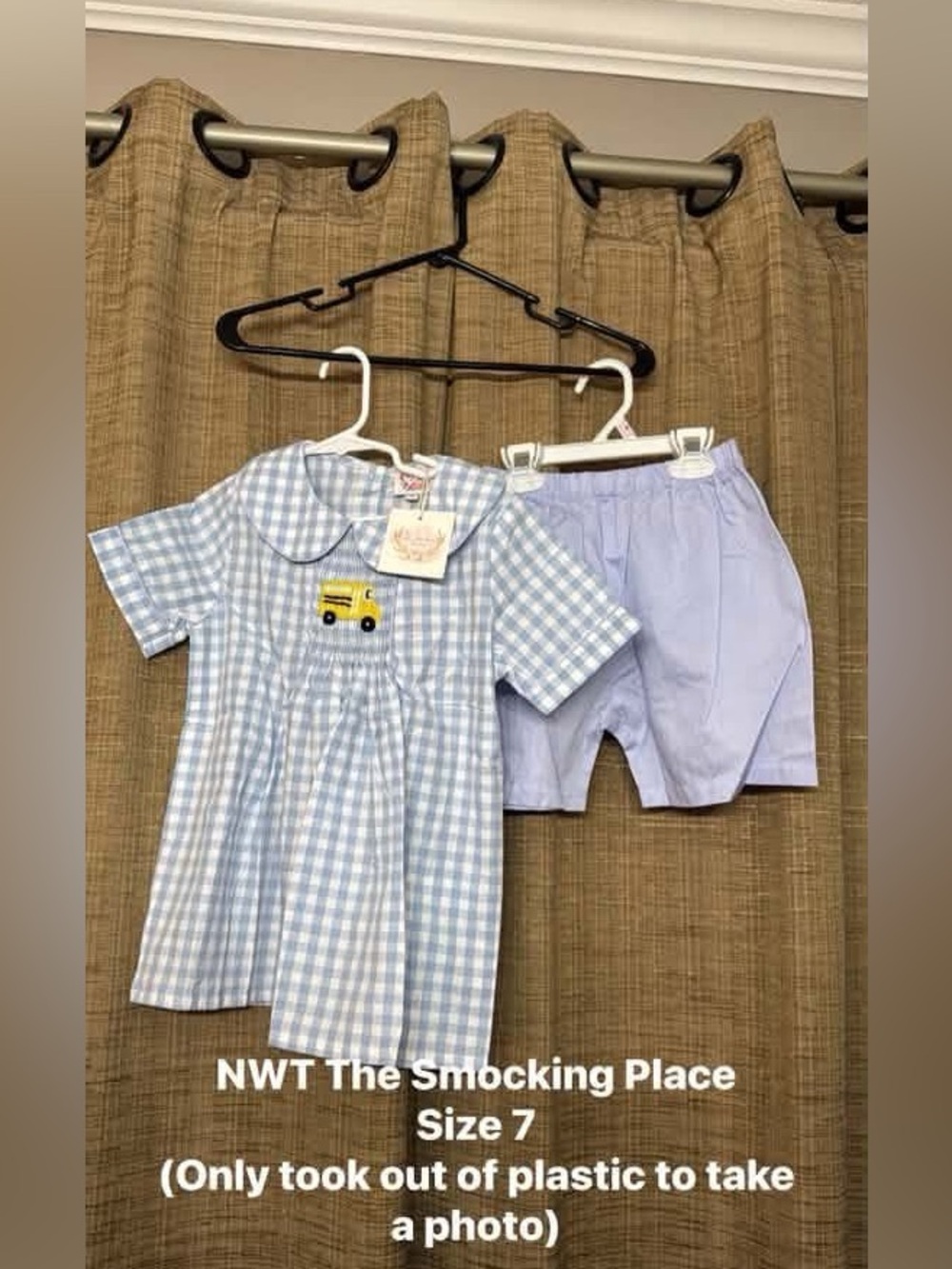 The Smocking Place Size 7 Light Blue Gingham Kids Matching Set
